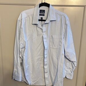 Stafford Men's Light Blue and White Striped Dress Shirt XL 17-17.5